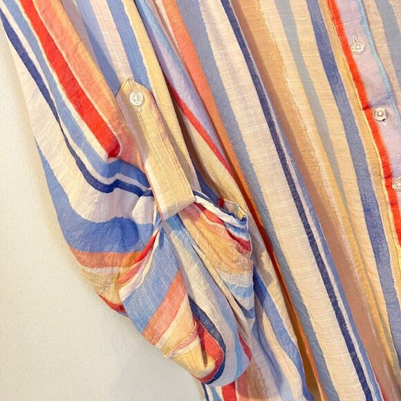 Meera Lane Colorful Lightweight Striped Button Down Blouse 2X Coastal Breezy - Picture 6 of 7